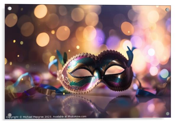 Venetian carnival mask with shiny lights and a defocused bokeh c Acrylic by Michael Piepgras