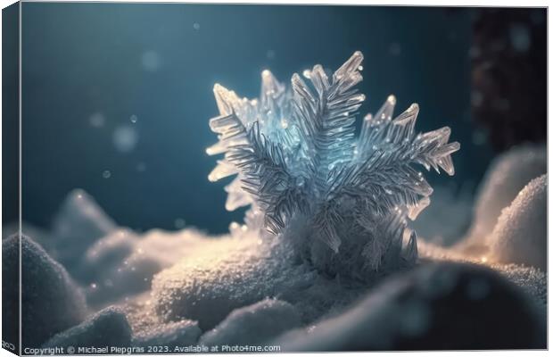 Very beautiful ice crystals in close-up against a soft winter ba Canvas Print by Michael Piepgras