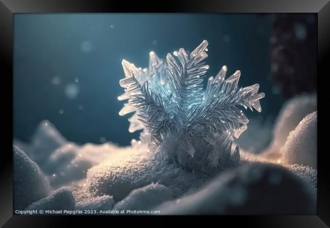 Very beautiful ice crystals in close-up against a soft winter ba Framed Print by Michael Piepgras