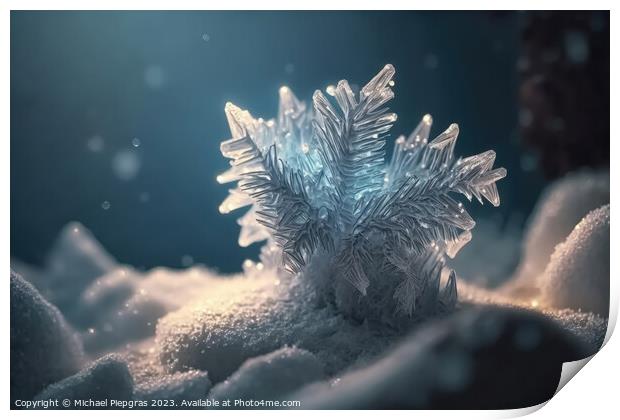 Very beautiful ice crystals in close-up against a soft winter ba Print by Michael Piepgras