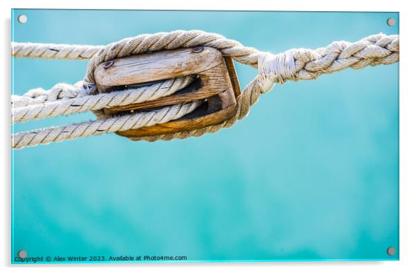 Pulley with ropes of a classic sailing boat. Nauti Acrylic by Alex Winter