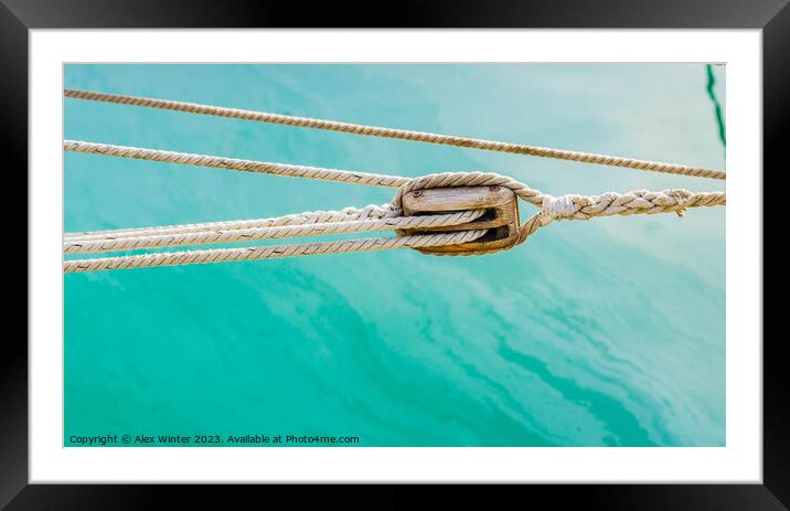 A rope in water. The Anchored Ropes Serenity Framed Mounted Print by Alex Winter