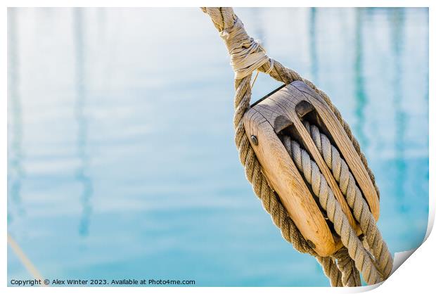 Pulley with ropes of a classic sailing boat Print by Alex Winter