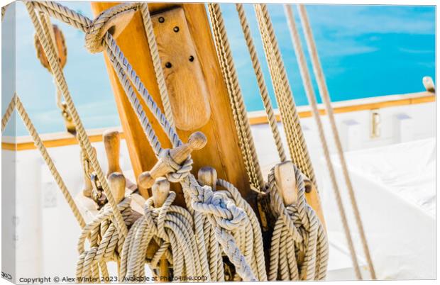 Detail view of old sailing yacht Canvas Print by Alex Winter