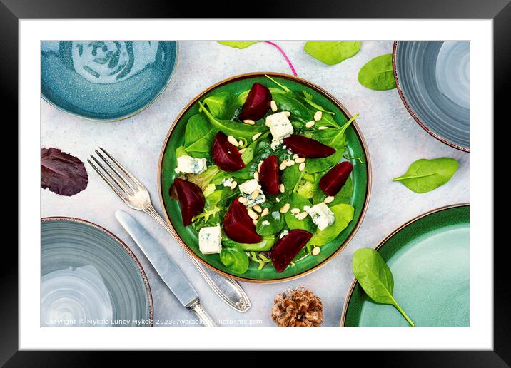 Vitamin salad with beets, cheese and herbs. Framed Mounted Print by Mykola Lunov Mykola