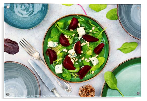 Vitamin salad with beets, cheese and herbs. Acrylic by Mykola Lunov Mykola