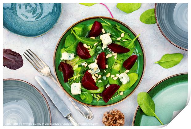 Vitamin salad with beets, cheese and herbs. Print by Mykola Lunov Mykola