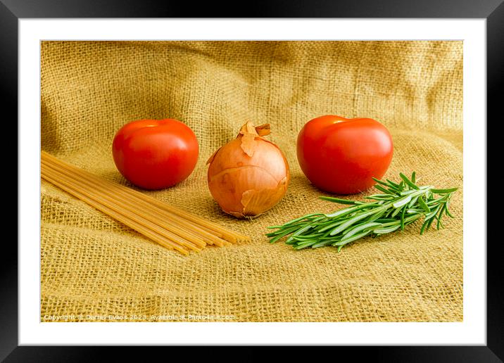 Pasta and tomato Framed Mounted Print by Darrell Evans