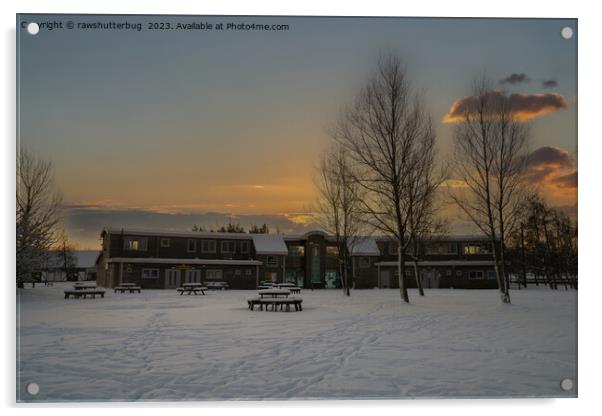 Chasewater Innovation Centre In The Snow Acrylic by rawshutterbug 