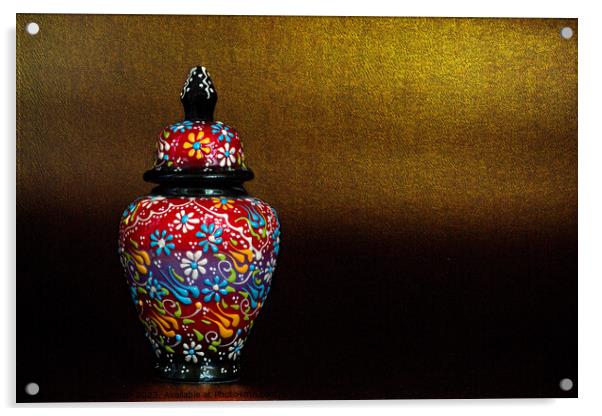 Jar With Lid on Gold Acrylic by Jean Gilmour