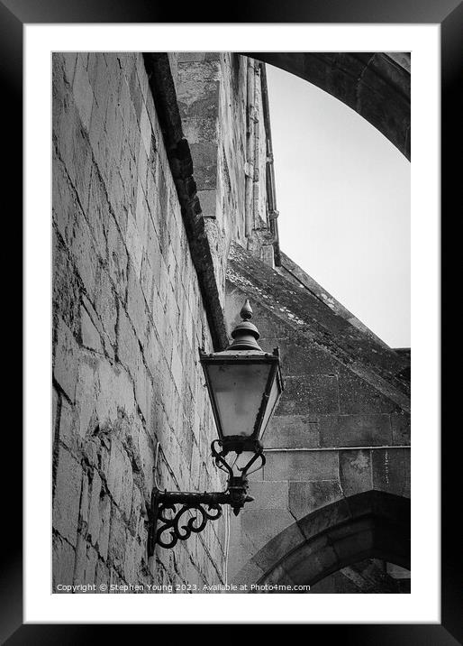 Old Lamp on Winchester Catherdral Wall Framed Mounted Print by Stephen Young