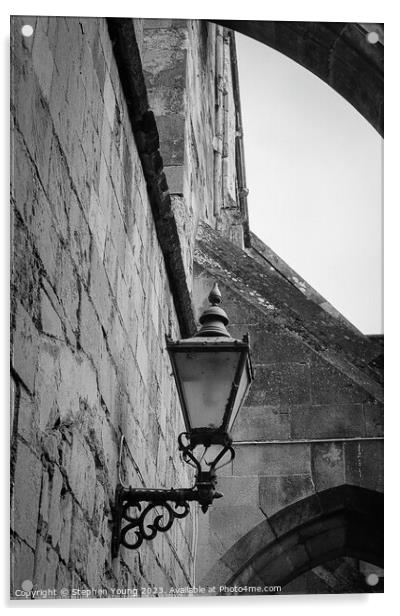 Old Lamp on Winchester Catherdral Wall Acrylic by Stephen Young
