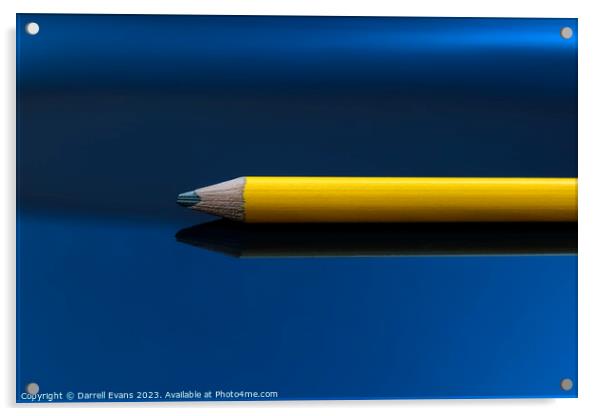 Yellow pencil on a blue background Acrylic by Darrell Evans