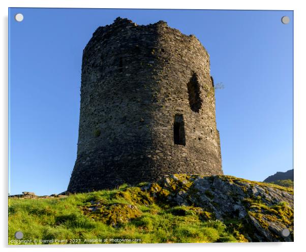 Dolbadarn Castle and rocks Acrylic by Darrell Evans