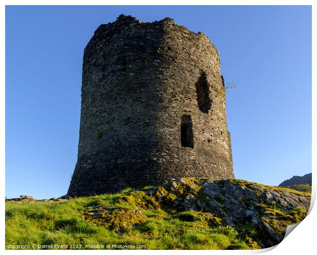 Dolbadarn Castle and rocks Print by Darrell Evans