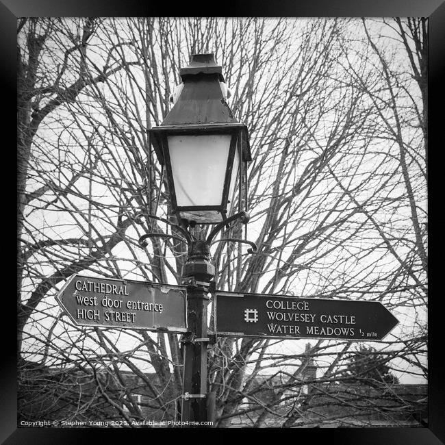 Winchester Lampost and Signs Framed Print by Stephen Young
