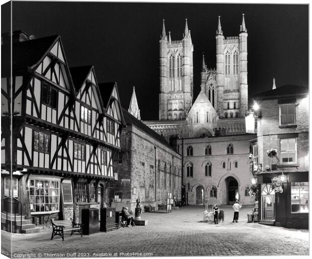 Lincoln Cathedral Nighttime Monochrome  Canvas Print by Thomson Duff