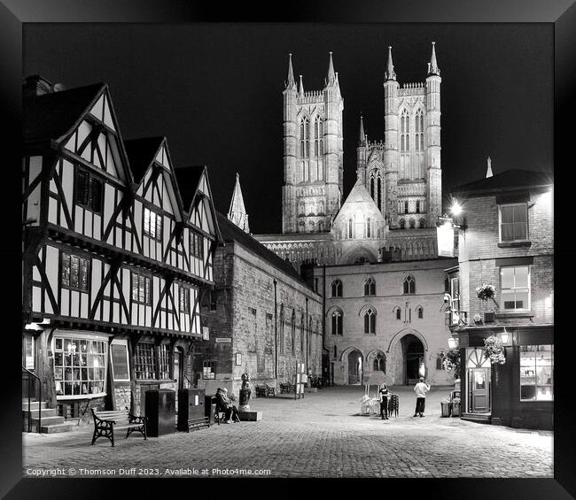 Lincoln Cathedral Nighttime Monochrome  Framed Print by Thomson Duff