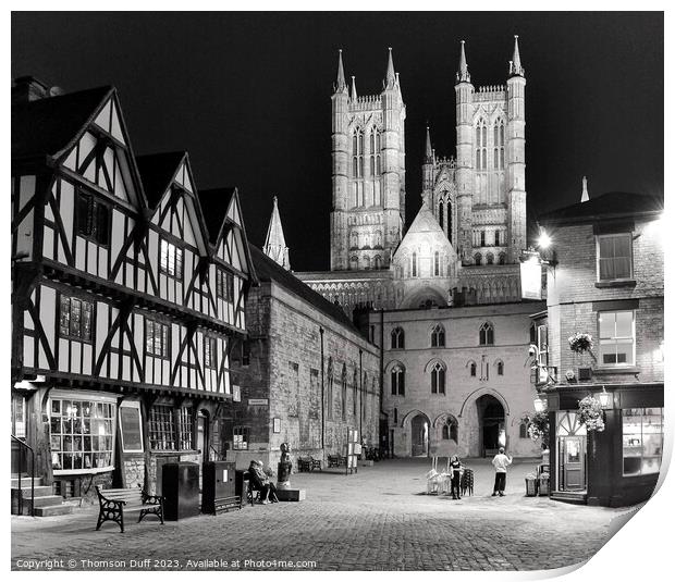 Lincoln Cathedral Nighttime Monochrome  Print by Thomson Duff