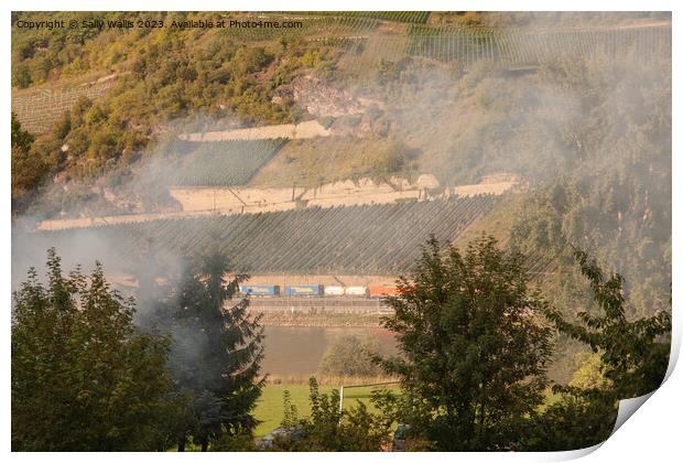 Goods train and smoke Print by Sally Wallis