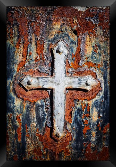 Old Cross On Rusty Wall Framed Print by Artur Bogacki