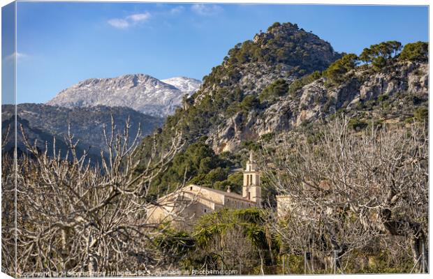 Village Caimari and the Serra de Tramuntana mounta Canvas Print by MallorcaScape Images