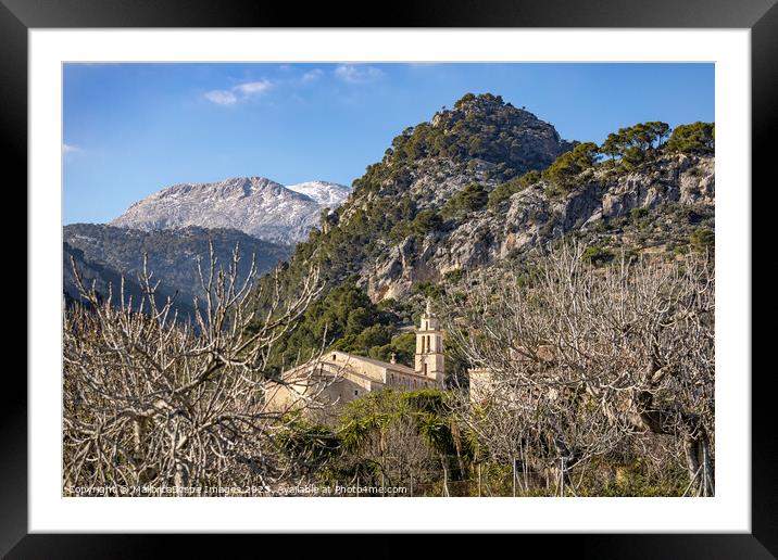 Village Caimari and the Serra de Tramuntana mounta Framed Mounted Print by MallorcaScape Images
