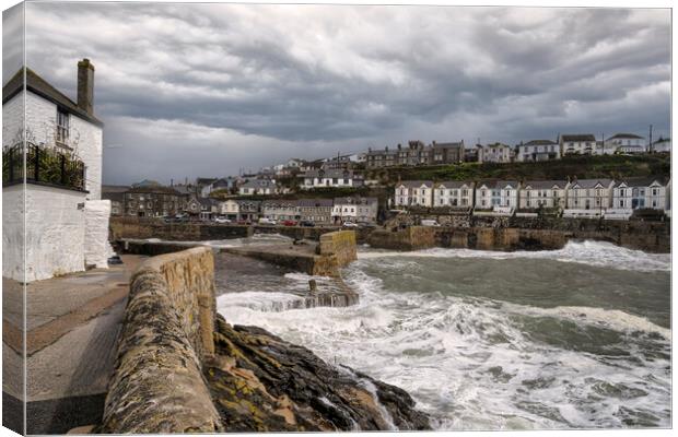 Porthleven  wet and wind Canvas Print by kathy white