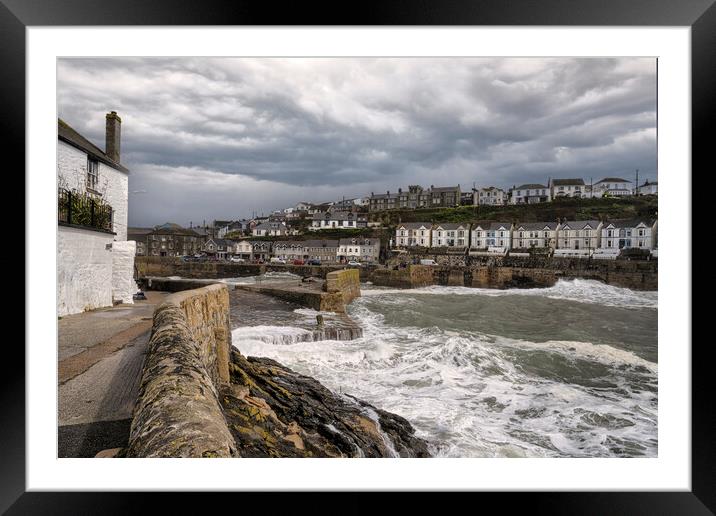 Porthleven  wet and wind Framed Mounted Print by kathy white