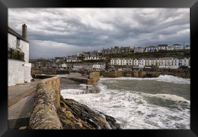 Porthleven  wet and wind Framed Print by kathy white