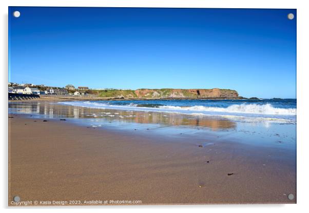 Sandy Beach and Stunning Cliffs at Eyemouth Acrylic by Kasia Design