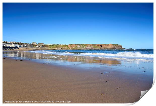 Sandy Beach and Stunning Cliffs at Eyemouth Print by Kasia Design