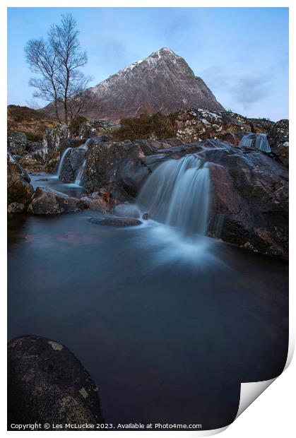 Majestic Waterfall in Glen Coe Print by Les McLuckie