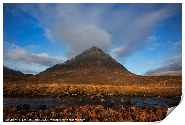 Majestic Sunrise Over Bauchaillie Etive Mor Print by Les McLuckie