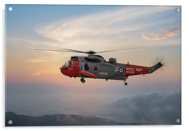 Sea King  helicopter,royal navy rescue Acrylic by kathy white