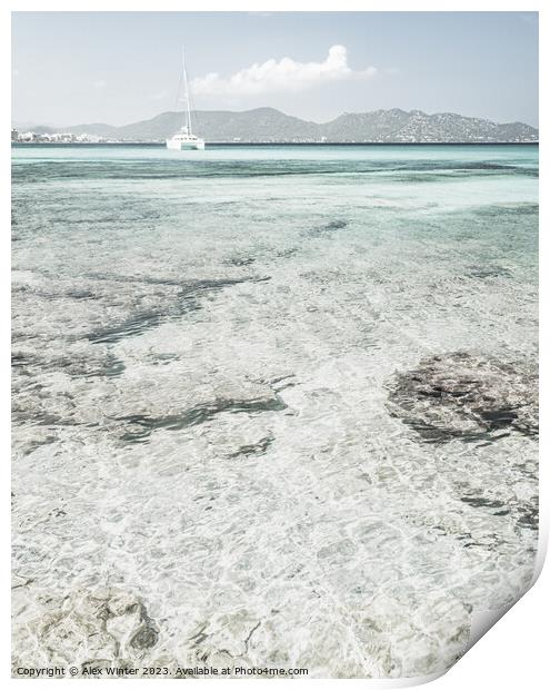 A picture with a boat and a dreamy view of the sea Print by Alex Winter
