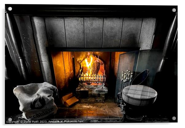 Traditional Log Fire Acrylic by David Pyatt