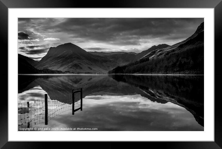 Buttermere at sunrise in monochrome Framed Mounted Print by phil pace