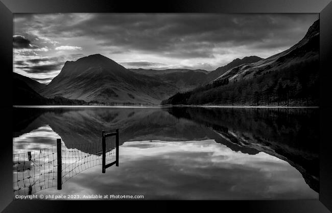 Buttermere at sunrise in monochrome Framed Print by phil pace