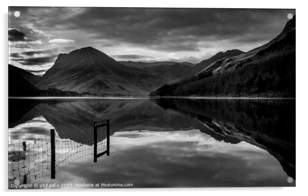 Buttermere at sunrise in monochrome Acrylic by phil pace