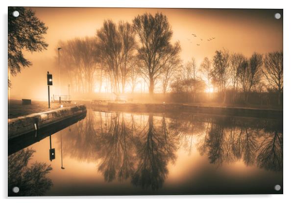 Ethereal mist over Yorkshire canal Acrylic by Tim Hill