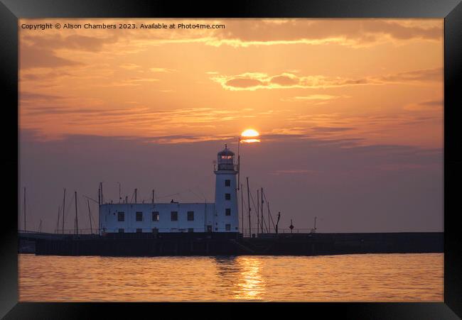 Scarborough Lighthouse Sunrise Framed Print by Alison Chambers