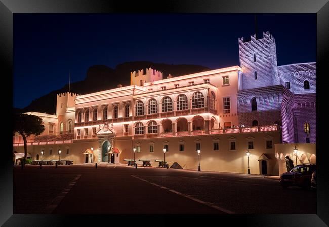 Prince Palace of Monaco Illuminated at Night Framed Print by Artur Bogacki