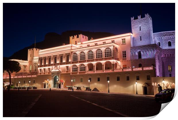 Prince Palace of Monaco Illuminated at Night Print by Artur Bogacki