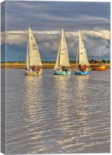 Race reflections over Brightlingsea Harbour  Canvas Print by Tony lopez