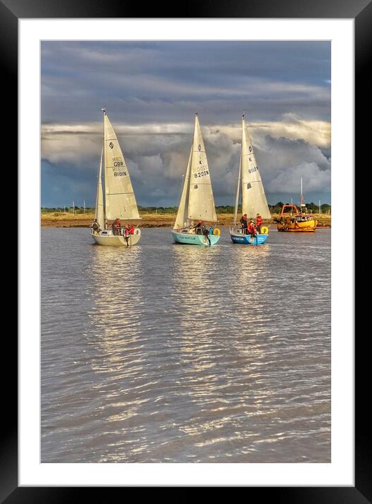 Race reflections over Brightlingsea Harbour  Framed Mounted Print by Tony lopez