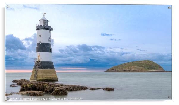 Trwyn Du Lighthouse Acrylic by Darrell Evans