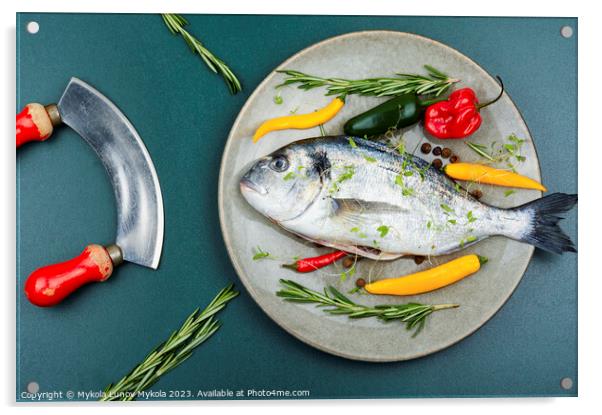 Fresh dorado fish on a plate Acrylic by Mykola Lunov Mykola