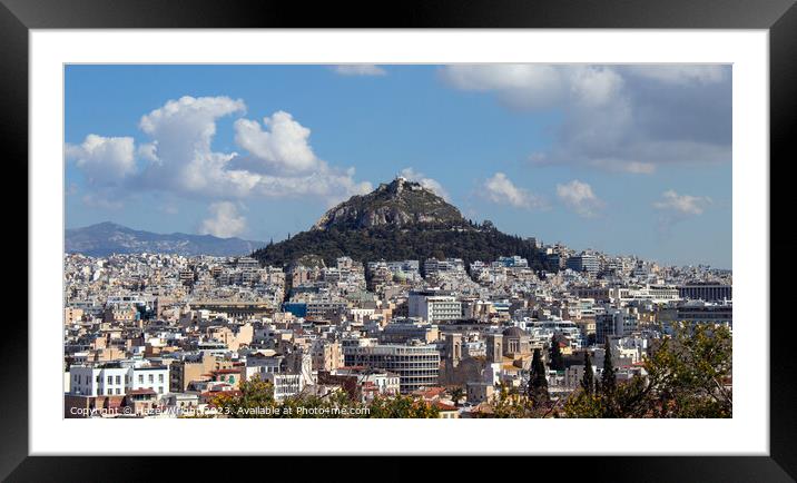 Lykabettos hill from the ancient agora, Athens Framed Mounted Print by Hazel Wright