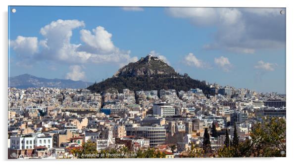 Lykabettos hill from the ancient agora, Athens Acrylic by Hazel Wright